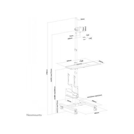 Neomounts NEWSTAR MOBILE WORKPLACE FLOOR STAND (MONITOR, KEYBOARD/MOUSE & PC) 10-32" BLACK