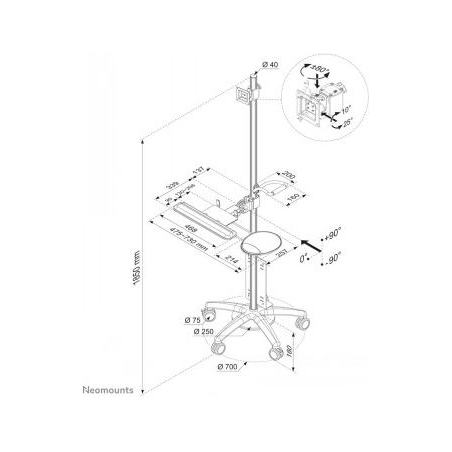 Neomounts NEWSTAR MOBILE WORKPLACE FLOOR STAND (MONITOR, KEYBOARD/MOUSE & PC) 10-27" SILVER