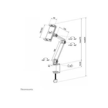 Neomounts TABLET DESK CLAMP (SUITED FROM 4,7" UP TO 12.9") WHITE