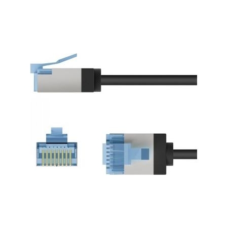 Goobay ULTRA-FLEX CAT6A VERKKOKAAPELI, 1M, U/FT, LSZH, SLIM,  EXTRA-SHORT PLUGS, BLACK