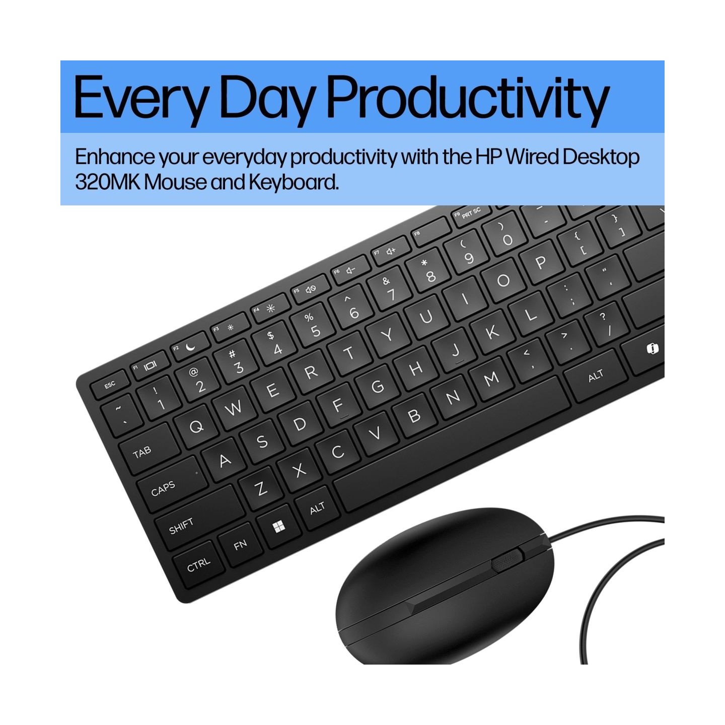 HP 320MK USB Wired Mouse Keyboard Combo, spill resistant – Black - EST / 9SR36UT#ARK