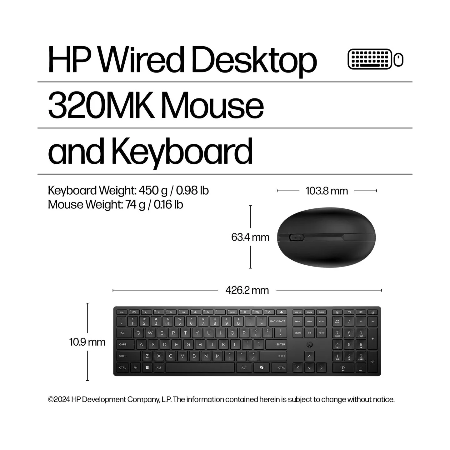 HP 320MK USB Wired Mouse Keyboard Combo, spill resistant – Black - EST / 9SR36UT#ARK