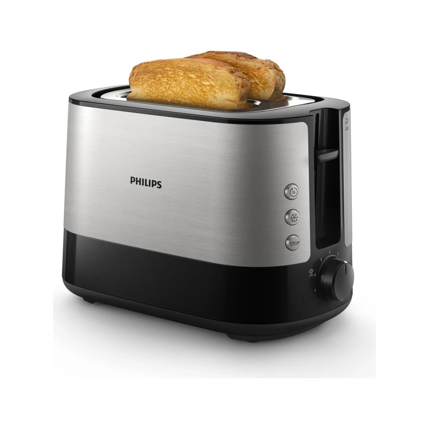 Philips Viva Collection Toaster HD2637/90 Extra wide 2 slots toaster Built in bun warmer Black/Damaged package / HD2637/90?/PACK