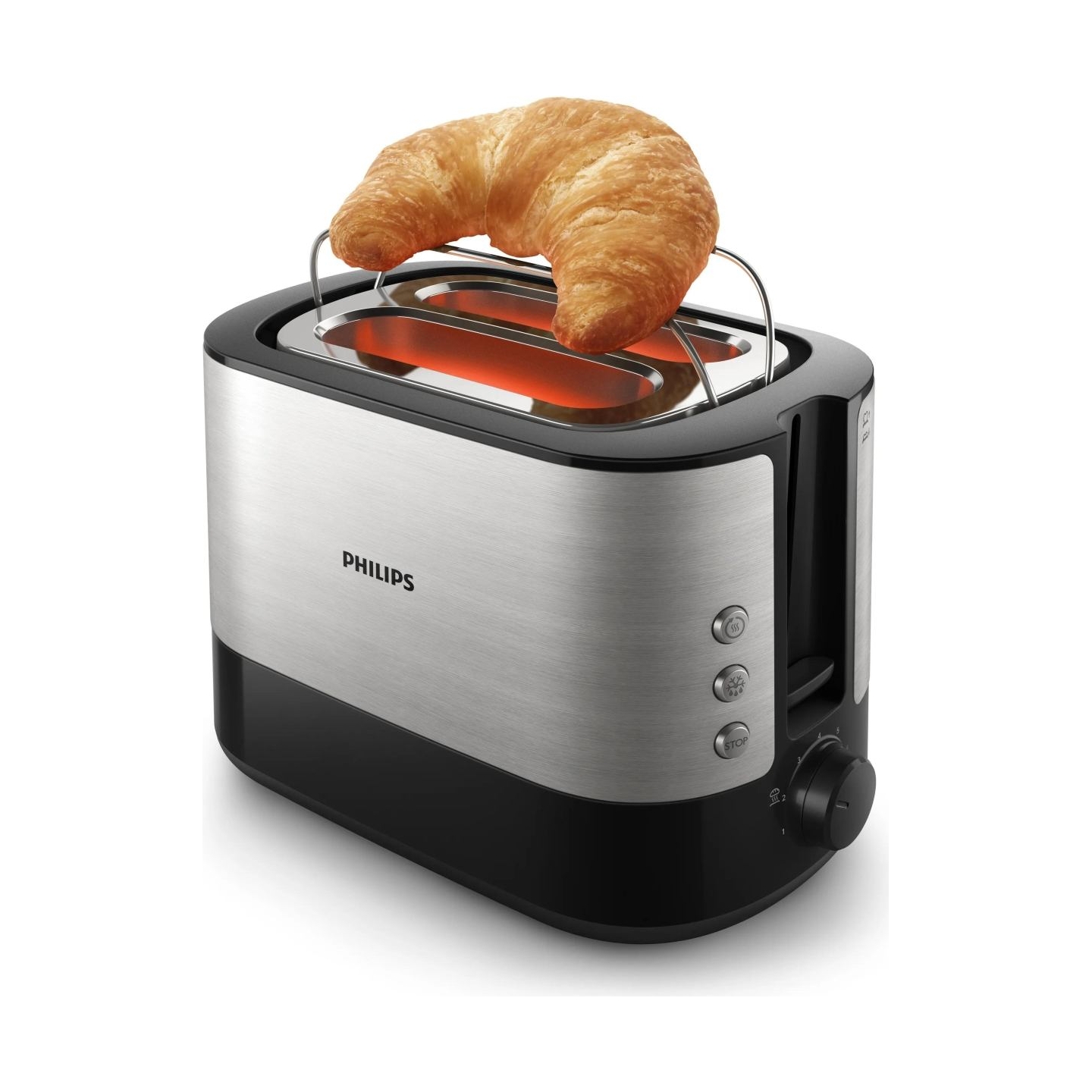 Philips Viva Collection Toaster HD2637/90 Extra wide 2 slots toaster Built in bun warmer Black/Damaged package / HD2637/90?/PACK