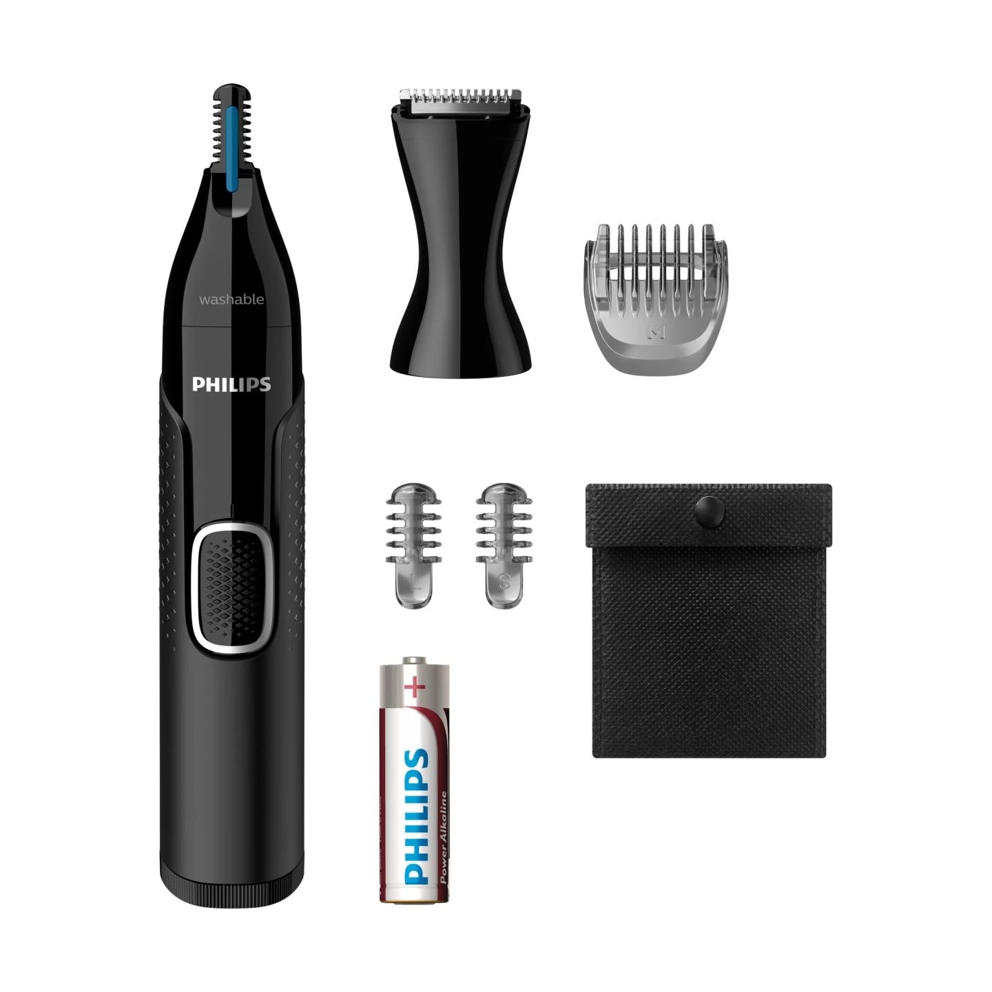 Philips Nose and ear trimmer NT5650/16 100% waterproof, AA-battery included, , precision comb, 2 eyebrow combs 3mm/5mm, on/off b