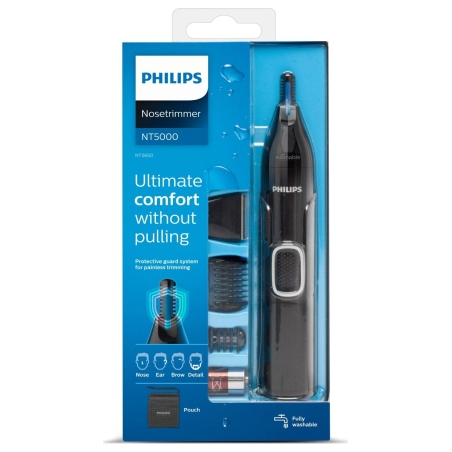 Philips Nose and ear trimmer NT5650/16 100% waterproof, AA-battery included, , precision comb, 2 eyebrow combs 3mm/5mm, on/off b