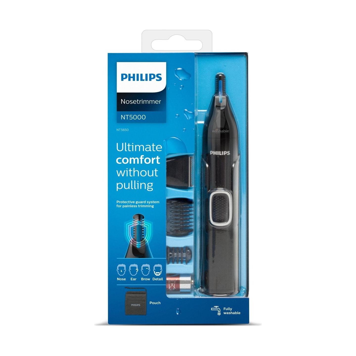 Philips Nose and ear trimmer NT5650/16 100% waterproof, AA-battery included, , precision comb, 2 eyebrow combs 3mm/5mm, on/off b