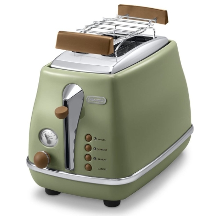Delonghi Icona Vintage Toaster CTOV 2103.GR 900W, Stainless steel, Crumb tray, Defrost, Green/Damaged package / CTOV2103.GR?/PAC