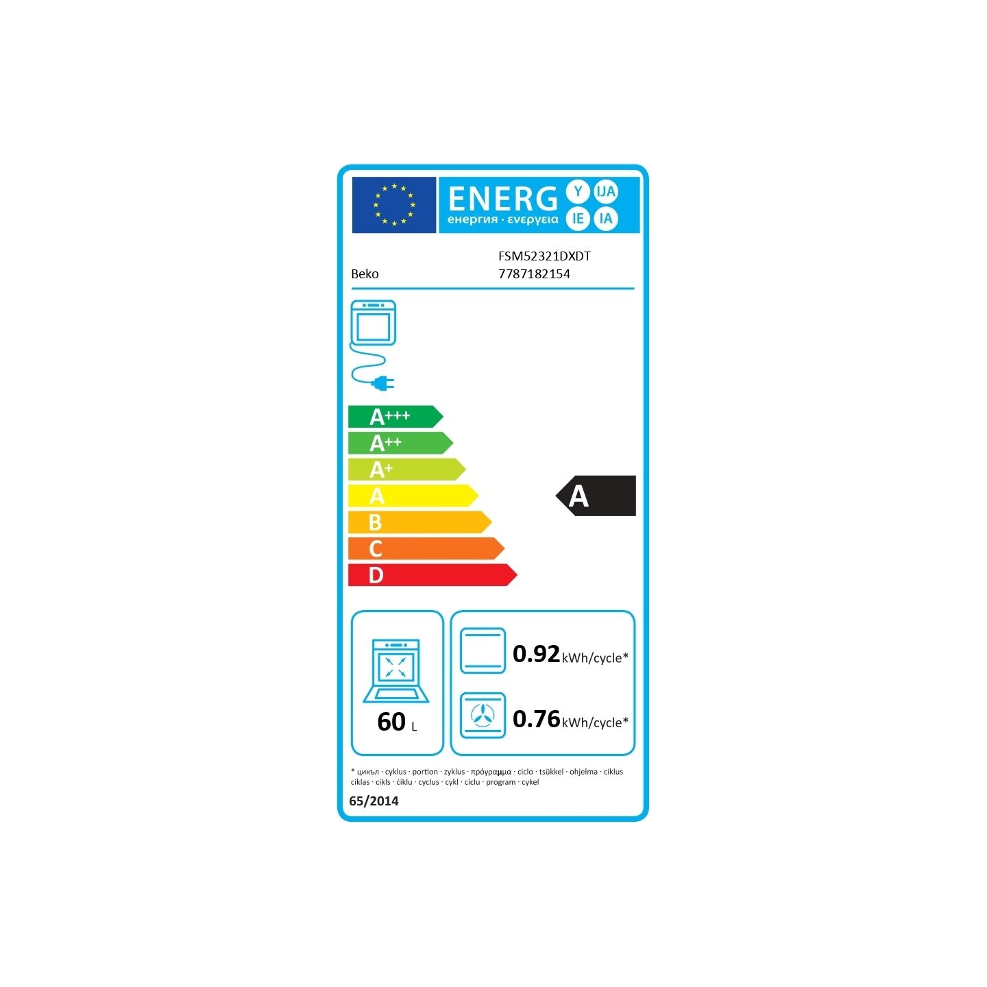 Beko  Cooker FSM52321DXDT, Width 50 cm, A, Gas/Electric, Silver / FSM52321DXDT