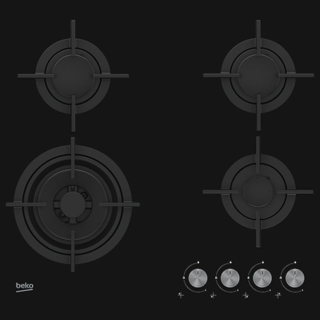 Beko Hob HILW64222S 60 cm Gas Black / HILW64222S