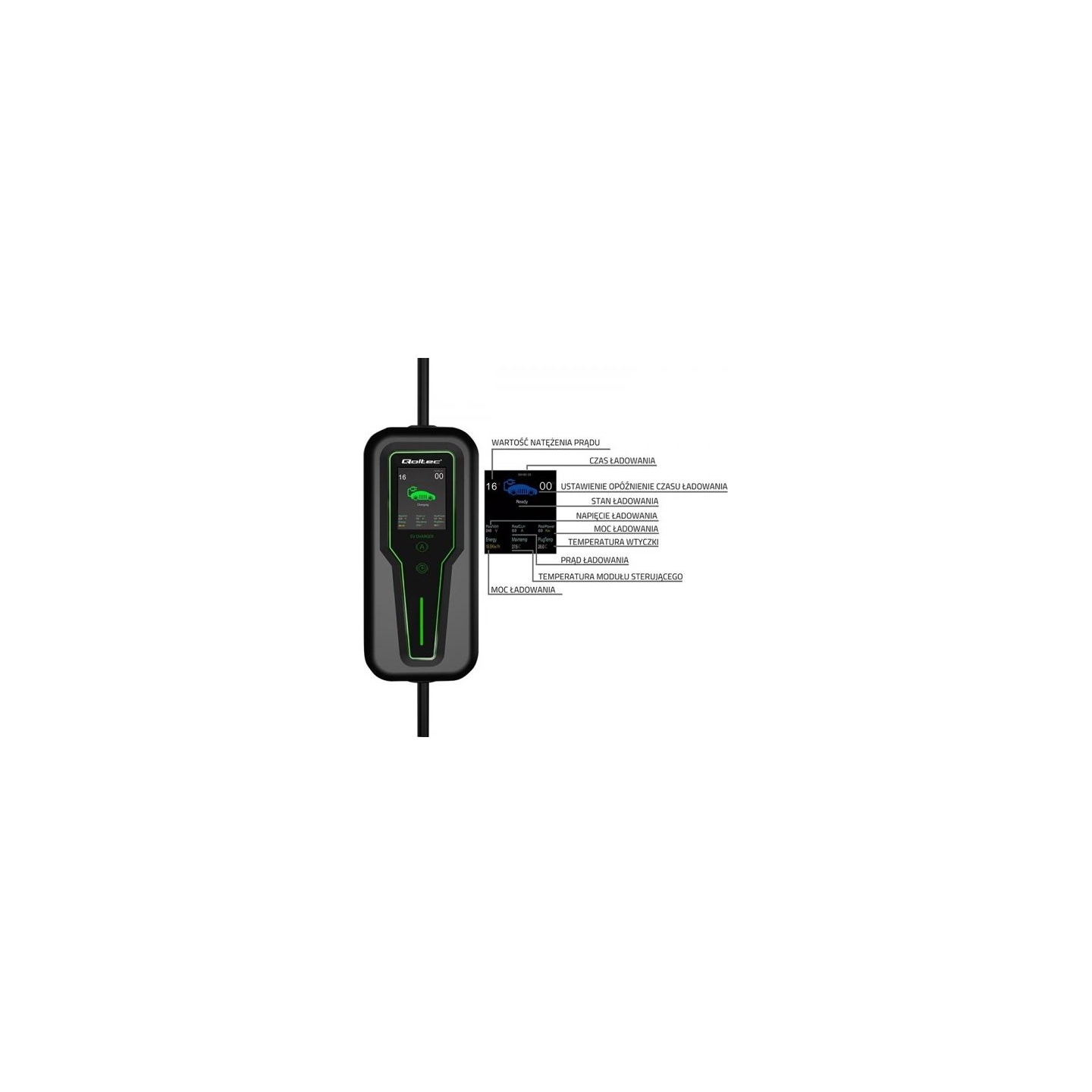Qoltec 52465 Mobile charger for EV 2in1