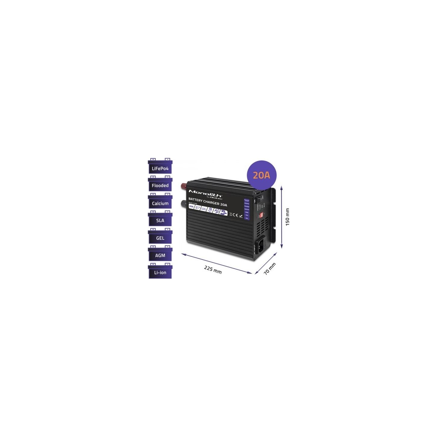 Qoltec 51959 Smart Monolith charger 20A