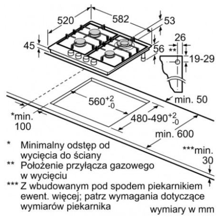 Bosch Gas hob PCH6A5I90 Flame Select WOK