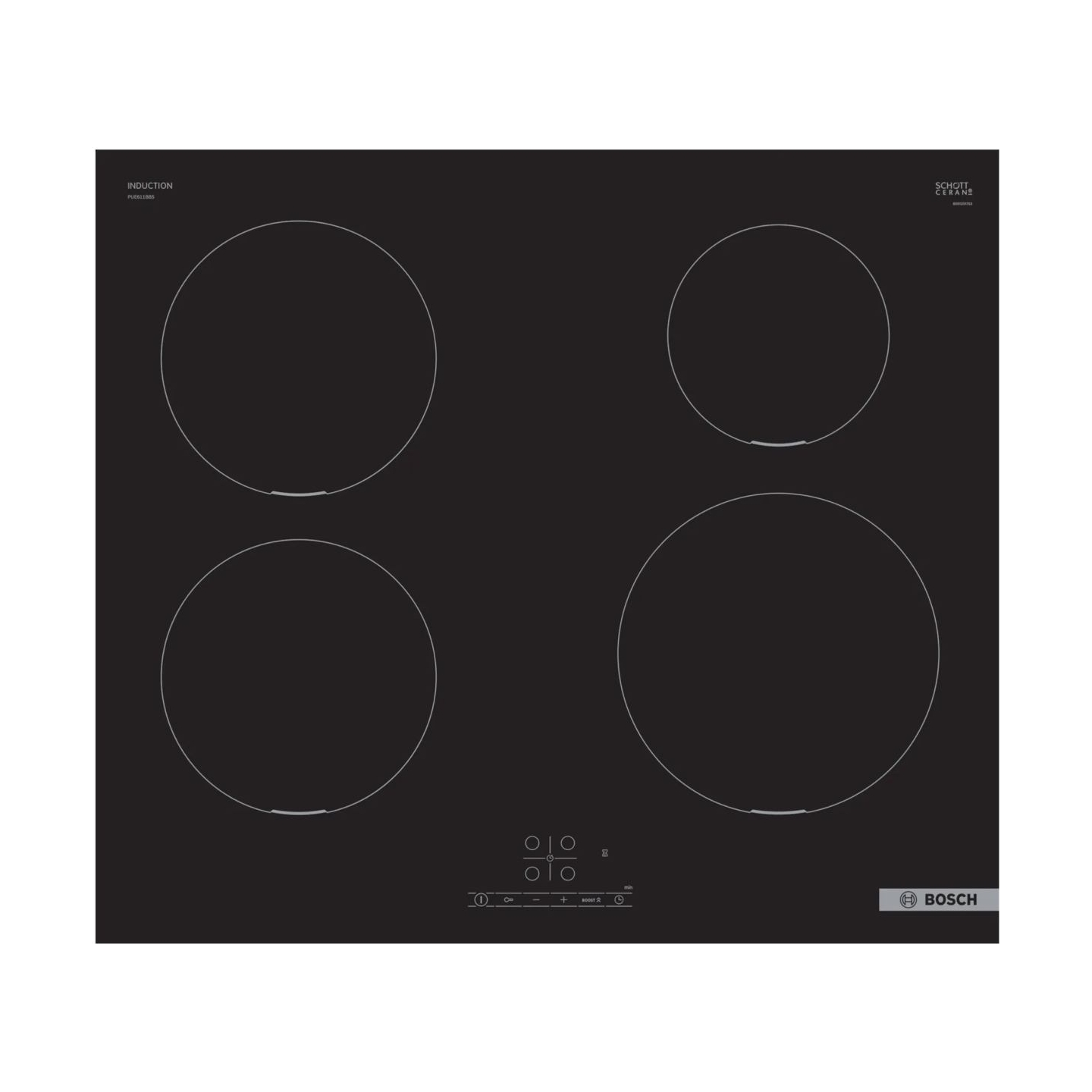 Bosch | Hob | PUE611BB5E | Induction | Number of burners/cooking zones 4 | Touch | Timer | Black