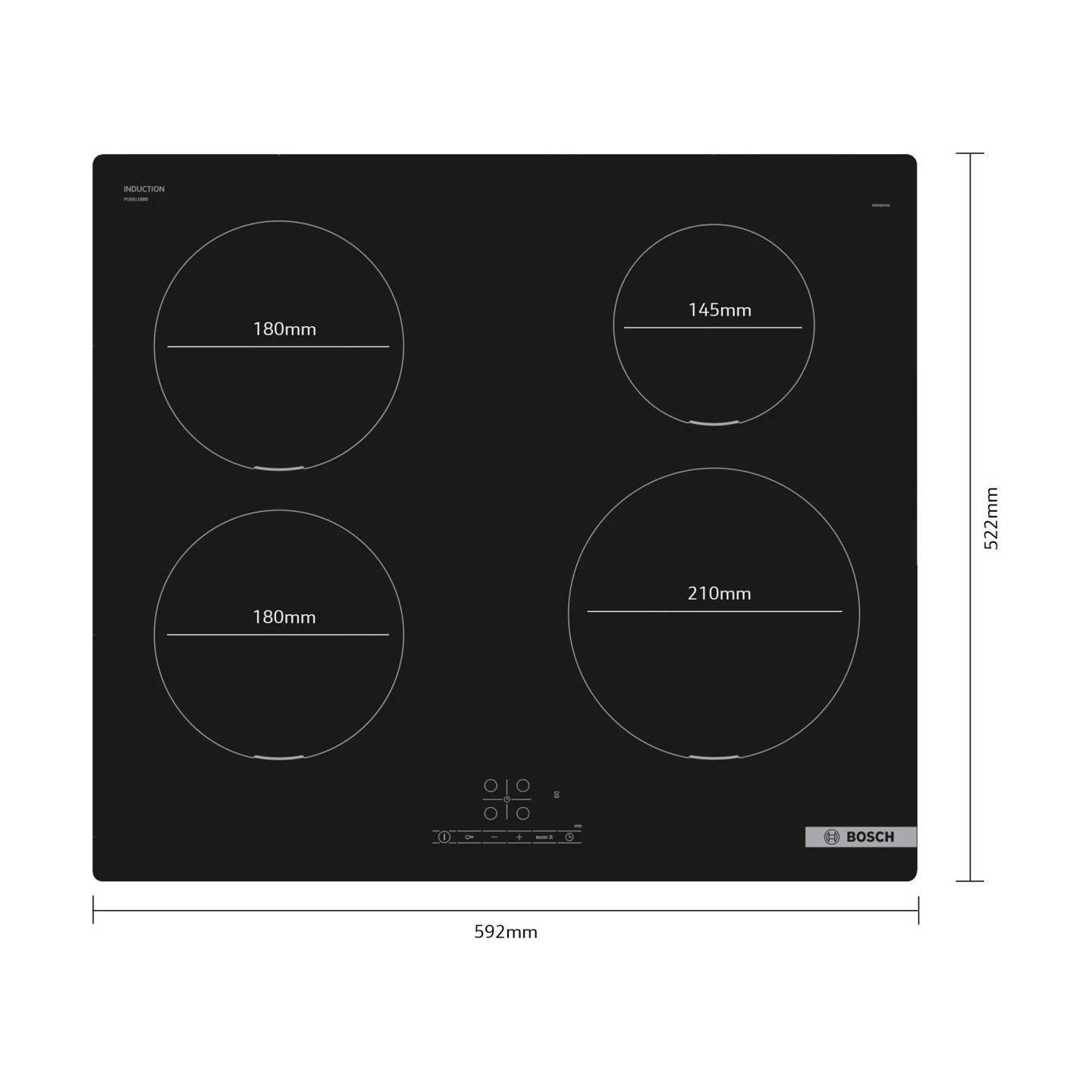 Bosch | Hob | PUE611BB5E | Induction | Number of burners/cooking zones 4 | Touch | Timer | Black