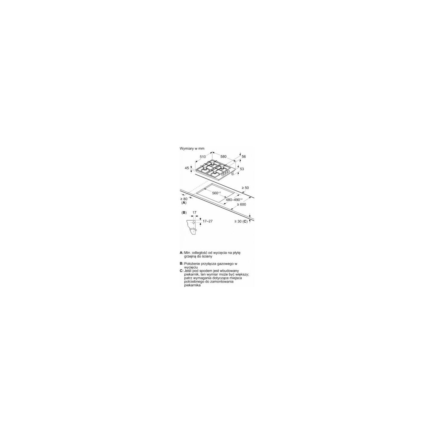 Bosch PBP6B5K80 Gas hob