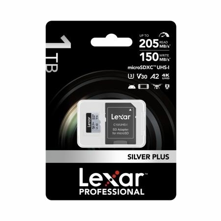 Lexar Memory card microSD 1TB C10 A2 U3 V30 205/150MB/s Silver Plus