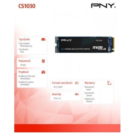 PNY SSD 512GB M.2 2280 PCIe M280CS1030-512-BLK BULK