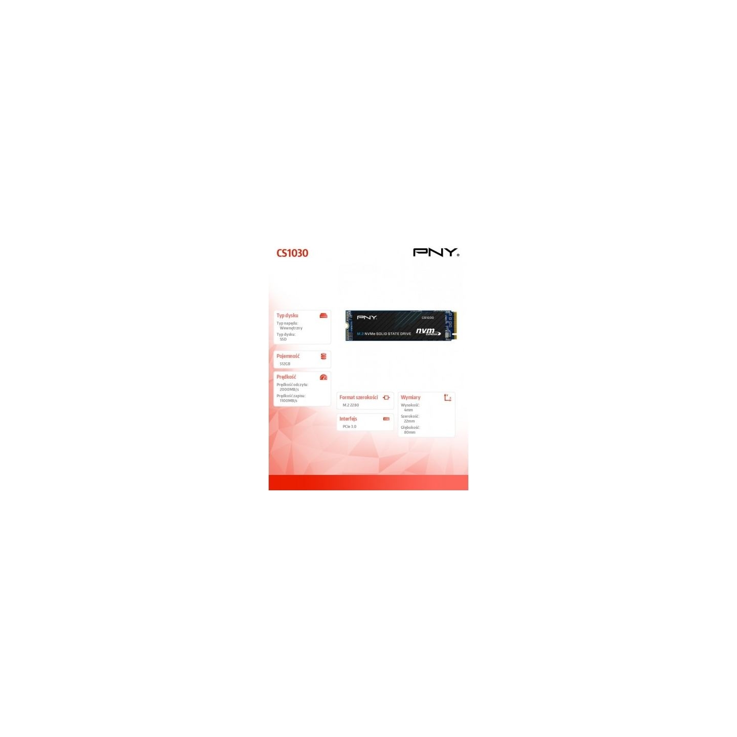 PNY SSD 512GB M.2 2280 PCIe M280CS1030-512-BLK BULK
