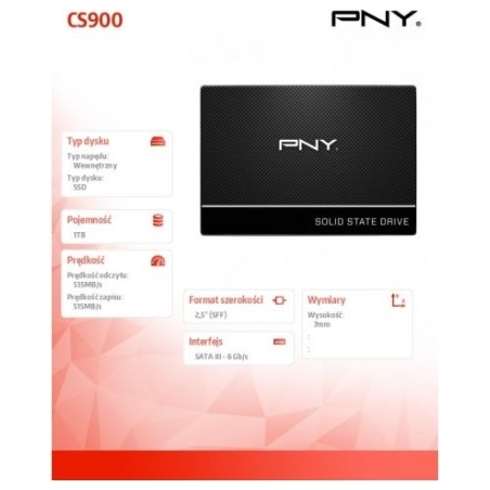 PNY SSD drive 1TB 2,5 SATA3 SSD7CS900-1TB-RB