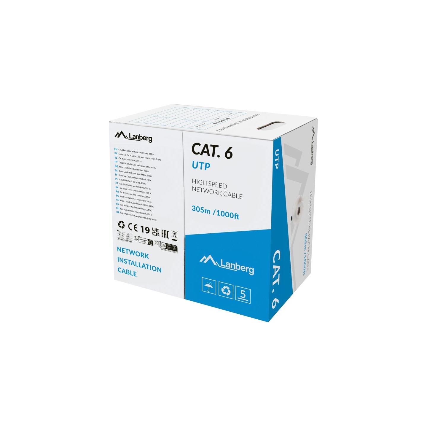 Lanberg Lan Cable Cat.6 UTP 305M Solid CU LSZH Grey CPR+ Fluke Passed | LCU6L-11CU-0305-S