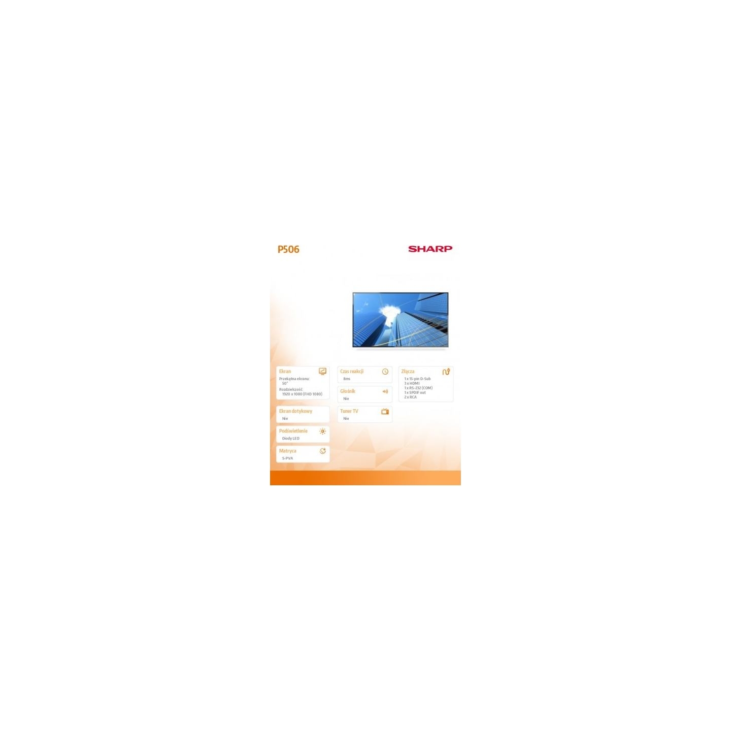 Sharp Monitor MultiSync P506 50 inches UHD 700cd/m2 24/7