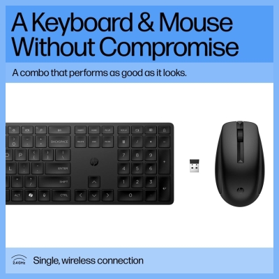 HP 655 Wireless Mouse Keyboard Combo, spill resistant - Black - US ENG / 4R009UT#ABB