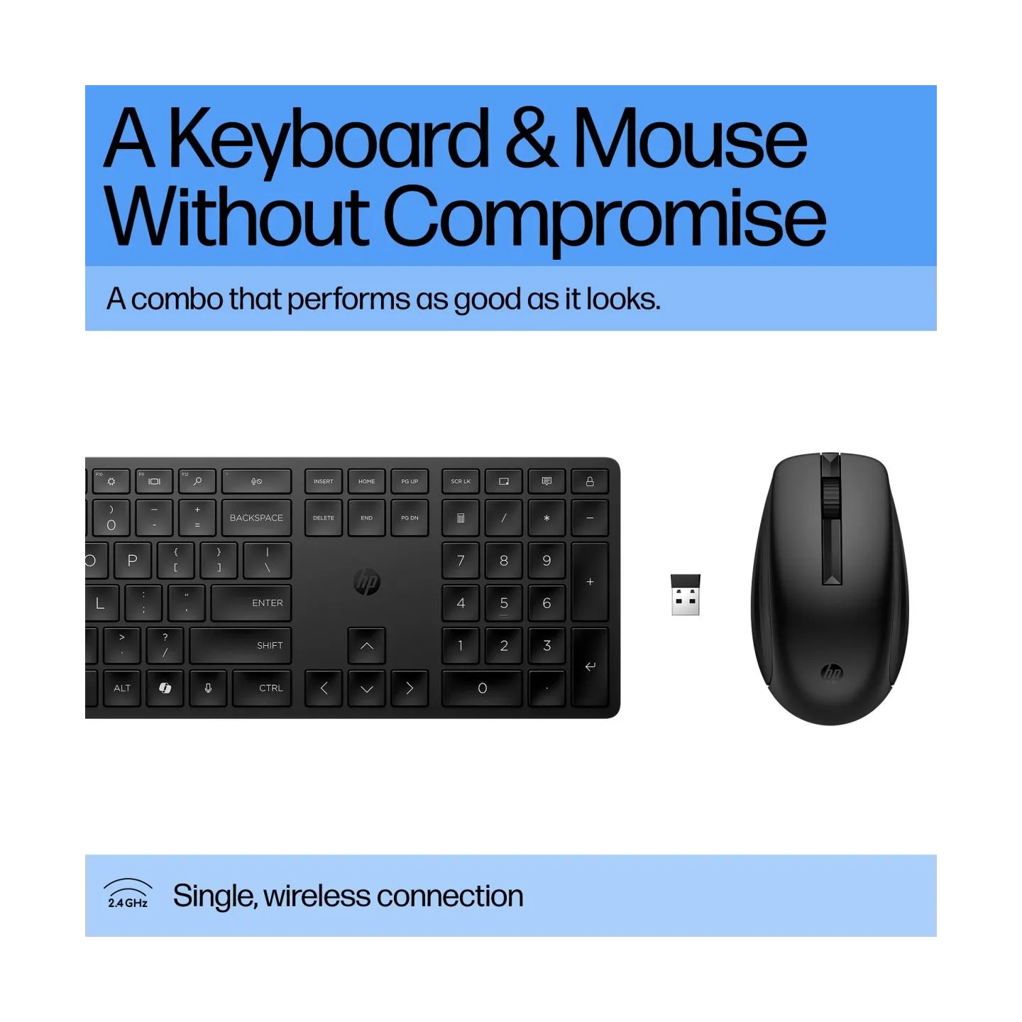 HP 655 Wireless Mouse Keyboard Combo, spill resistant - Black - US ENG / 4R009UT#ABB