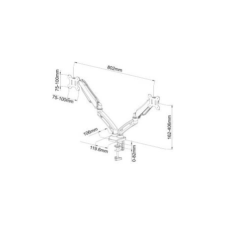ART Desk handle on gas spring for 2 LEDs / LCDs 13-27 inches L-13GD