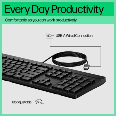 HP 125 G2 USB Wired Keyboard, Sanitizable, Copilot Key - Black - ESTONIAN / AY2Y7AA#ARK