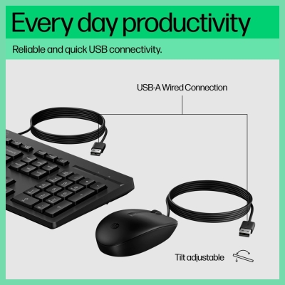 HP 225 G2 USB Wired Mouse Keyboard Combo, Copilot Key, spill resistant - Black - ESTONIAN / AX2Y7AA#ARK