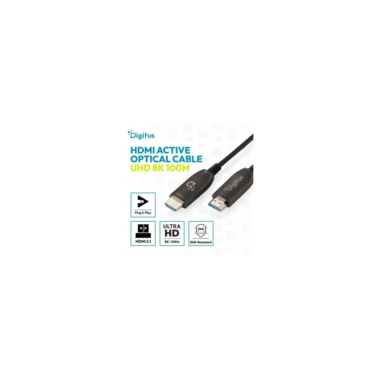 Digitus AOC HDMI Hybrid Connection Cable | HDMI-A Male-Male | HDMI 2.1 | UHD-2 8K@60Hz | 48Gbps | HDR, eARC, HDCP 2.2, CEC | 100