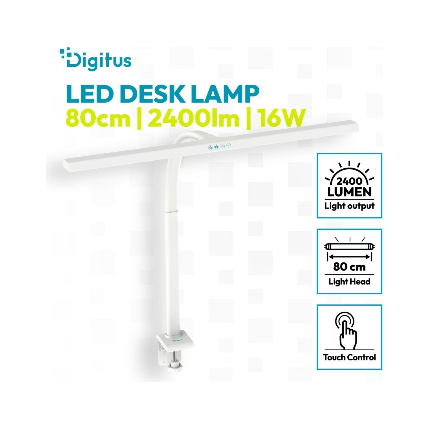 Digitus LED Desk Lamp, 80 cm, White | DA-90493 | 2400 lm | 16 W | 3000-6500 K | Warm white light to white daylight | LED lamp | 