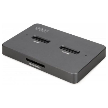 Digitus Docking Station USB-C 3.2 Gen2 for SSD M.2 Duo NVMe and SATA (max. 2x 4 TB) with SD-Express 7.1 reader (max. 2 TB), blac