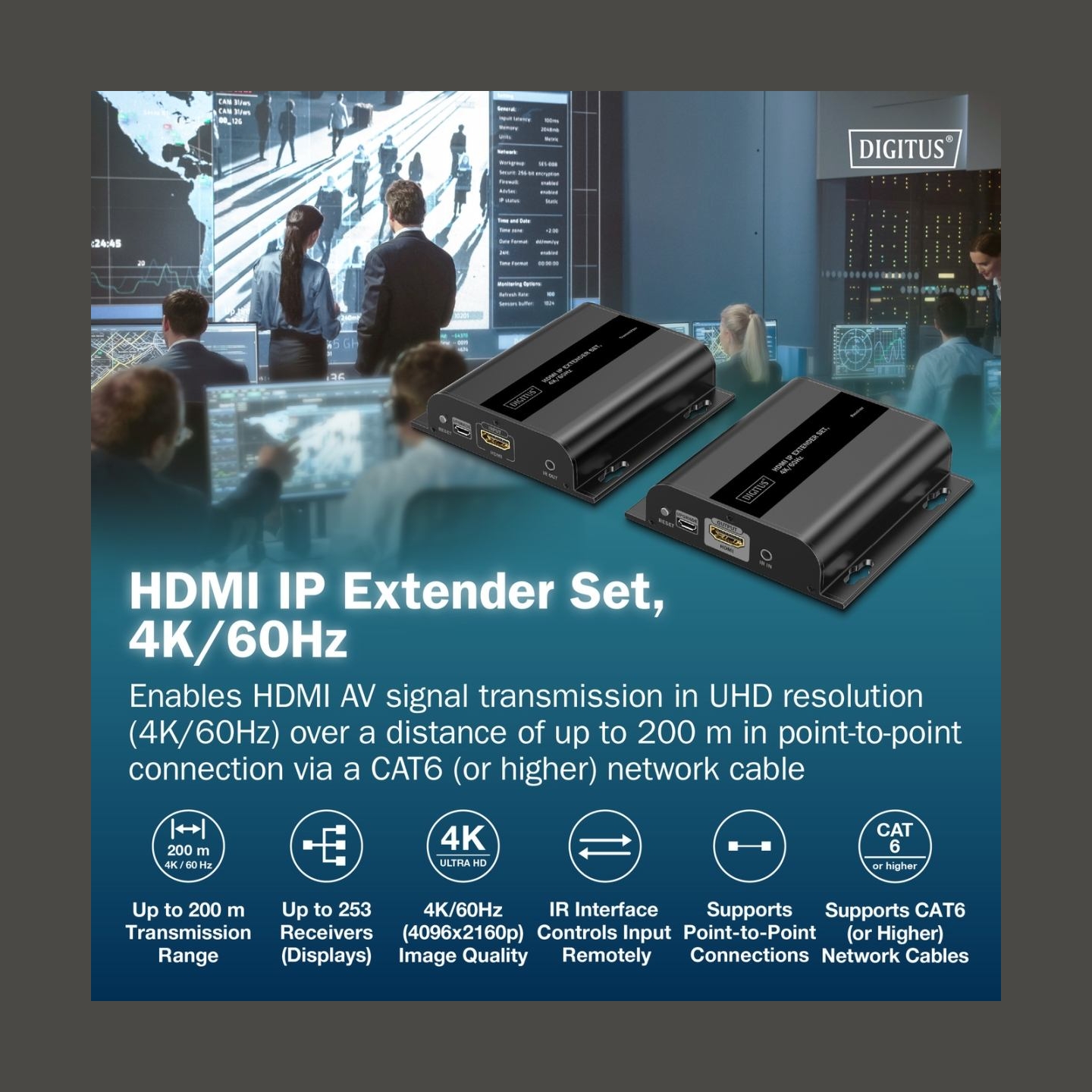 Digitus | HDMI IP Extender Set, 4K/60Hz | DS-55351