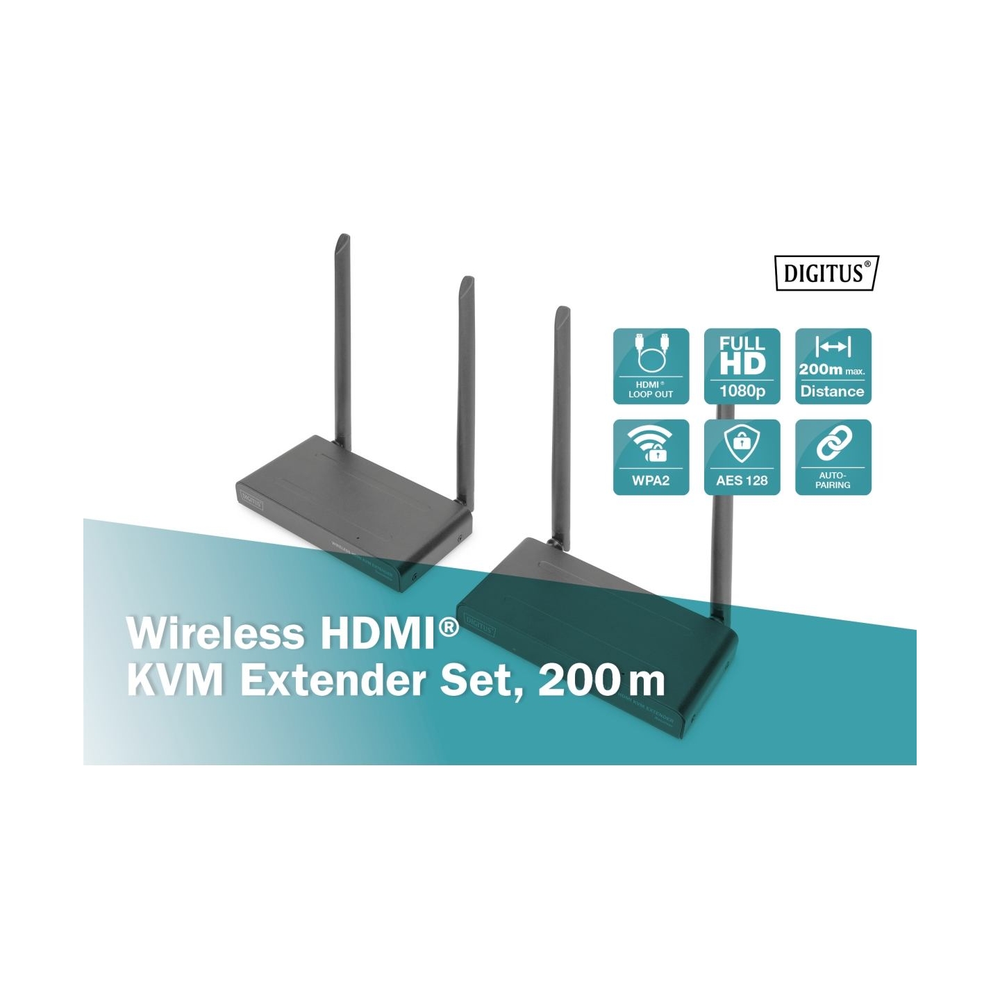Digitus | Wireless HDMI KVM Extender Set, 200 m | DS-55321