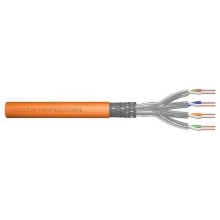 Digitus Category 7 installation data cable, S/FTP, Dca, solid conductor, AWG 23/1, LSOH, 500 m, reel, orange