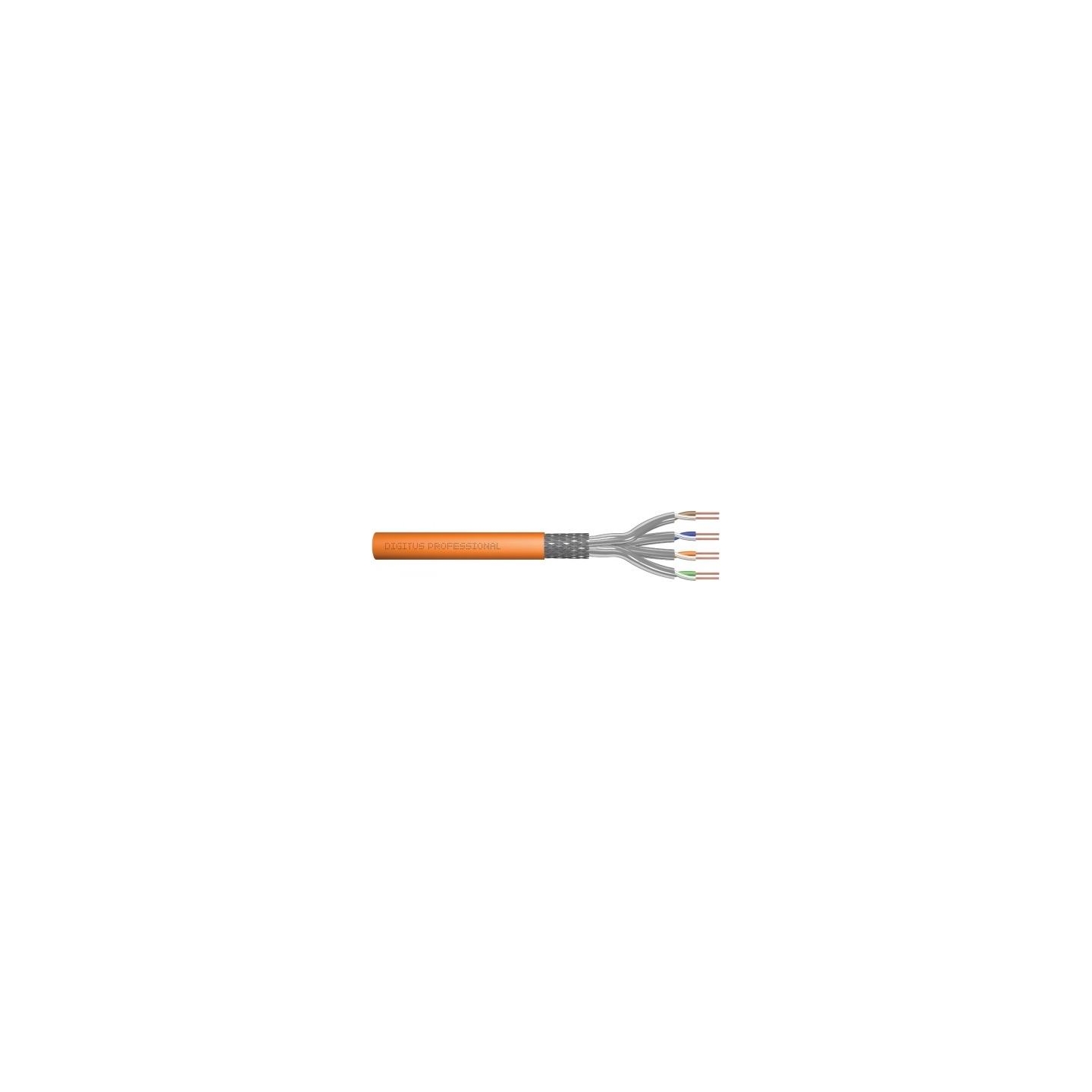 Digitus Category 7 installation data cable, S/FTP, Dca, solid conductor, AWG 23/1, LSOH, 500 m, reel, orange