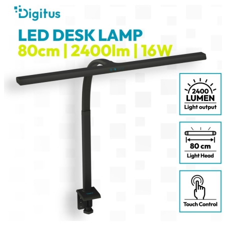 Digitus LED Desk Lamp, 80 cm, Black | DA-90492 | 2400 lm | 16 W | 3000-6500 K | Warm white | LED lamp | 10 V