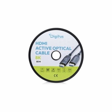Digitus AOC HDMI Hybrid Connection Cable | HDMI-A Male-Male | HDMI 2.1 | UHD-2 8K@60Hz | 48Gbps | HDR, eARC, HDCP 2.2, CEC | 80m