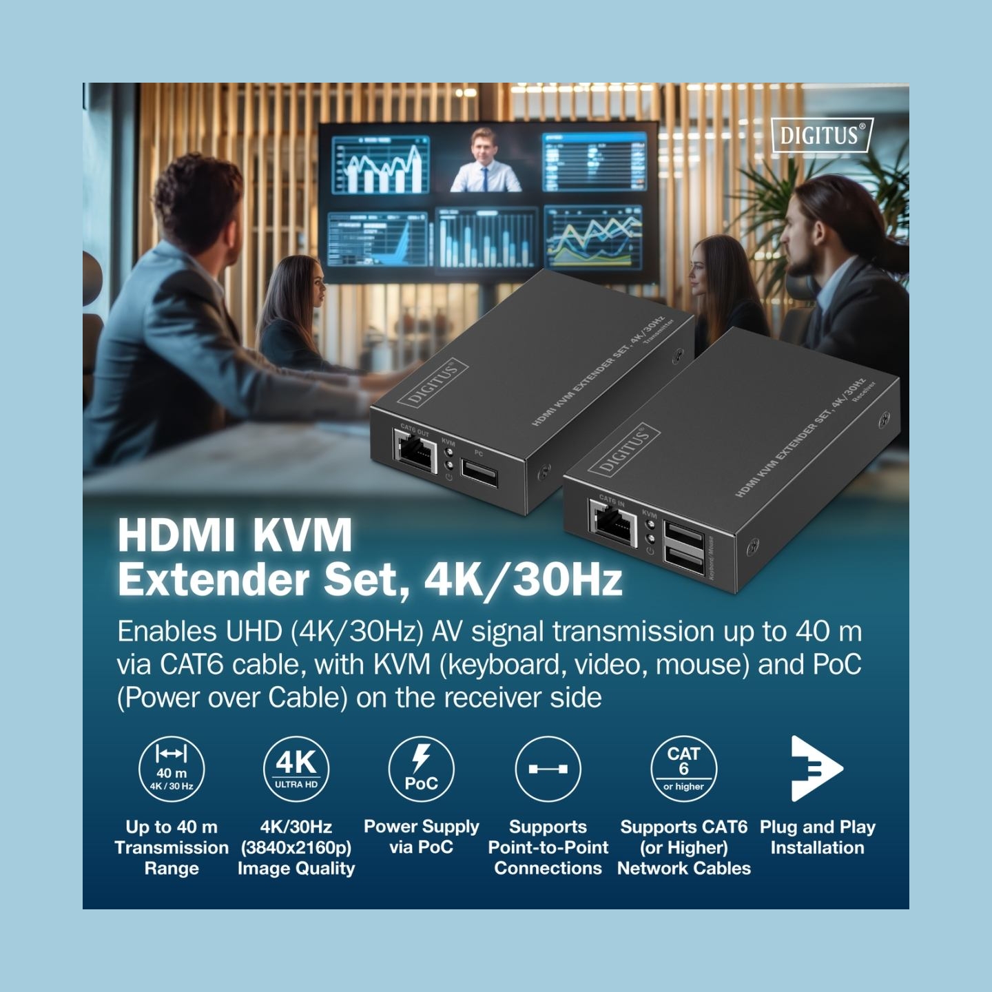 Digitus | HDMI KVM Extender Set, 4K/30Hz | DS-55357