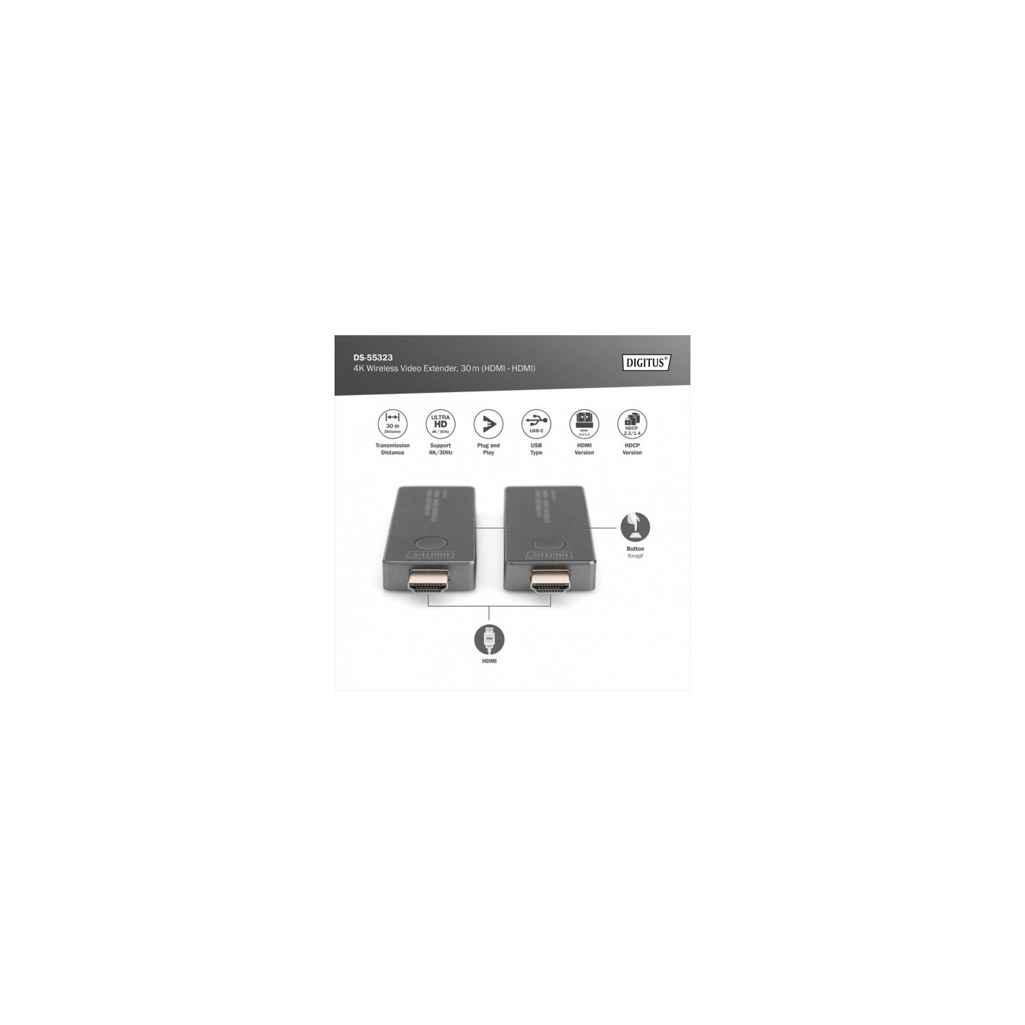 Digitus | 4K Wireless Video Extender, 30 m (HDMI - HDMI) | DS-55323 | Black/Silver