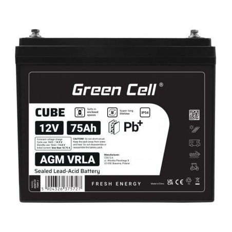 Green Cell Battery AGM VRLA 12V 75Ah IP54