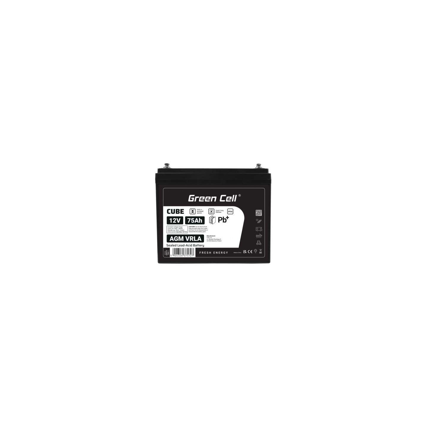 Green Cell Battery AGM VRLA 12V 75Ah IP54