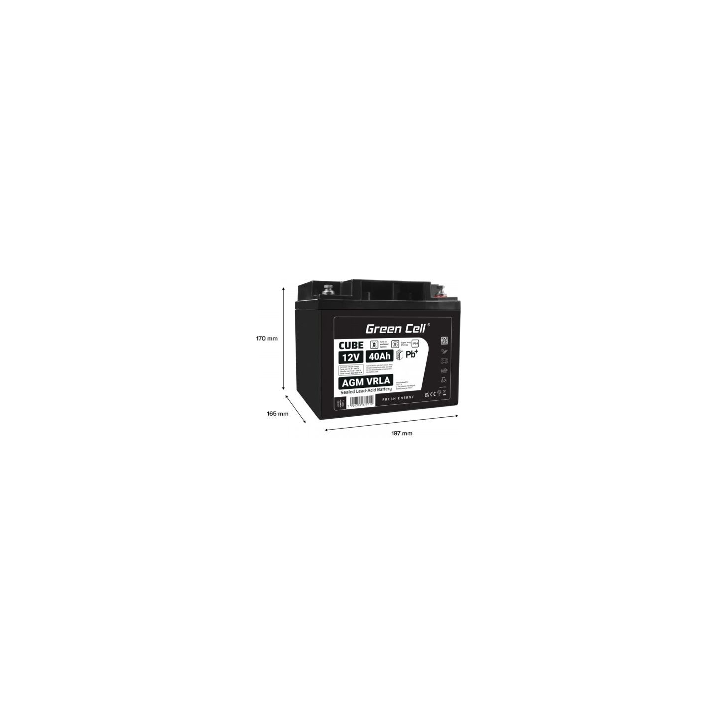 Green Cell Battery AGM VRLA 12V 40Ah IP54