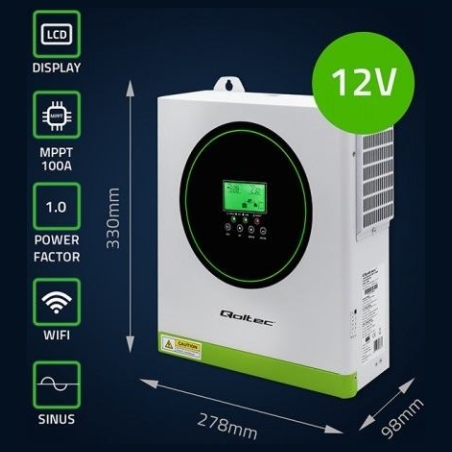 Qoltec Solar inverter Off Grid 1500W 100A 12V MPPT