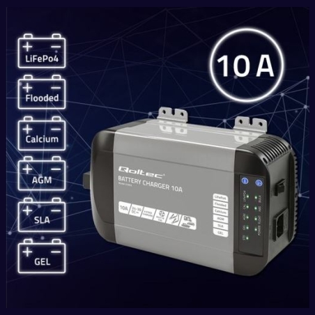 Qoltec Charger for LiFePO4 AGM GEL SLA batteries 10A