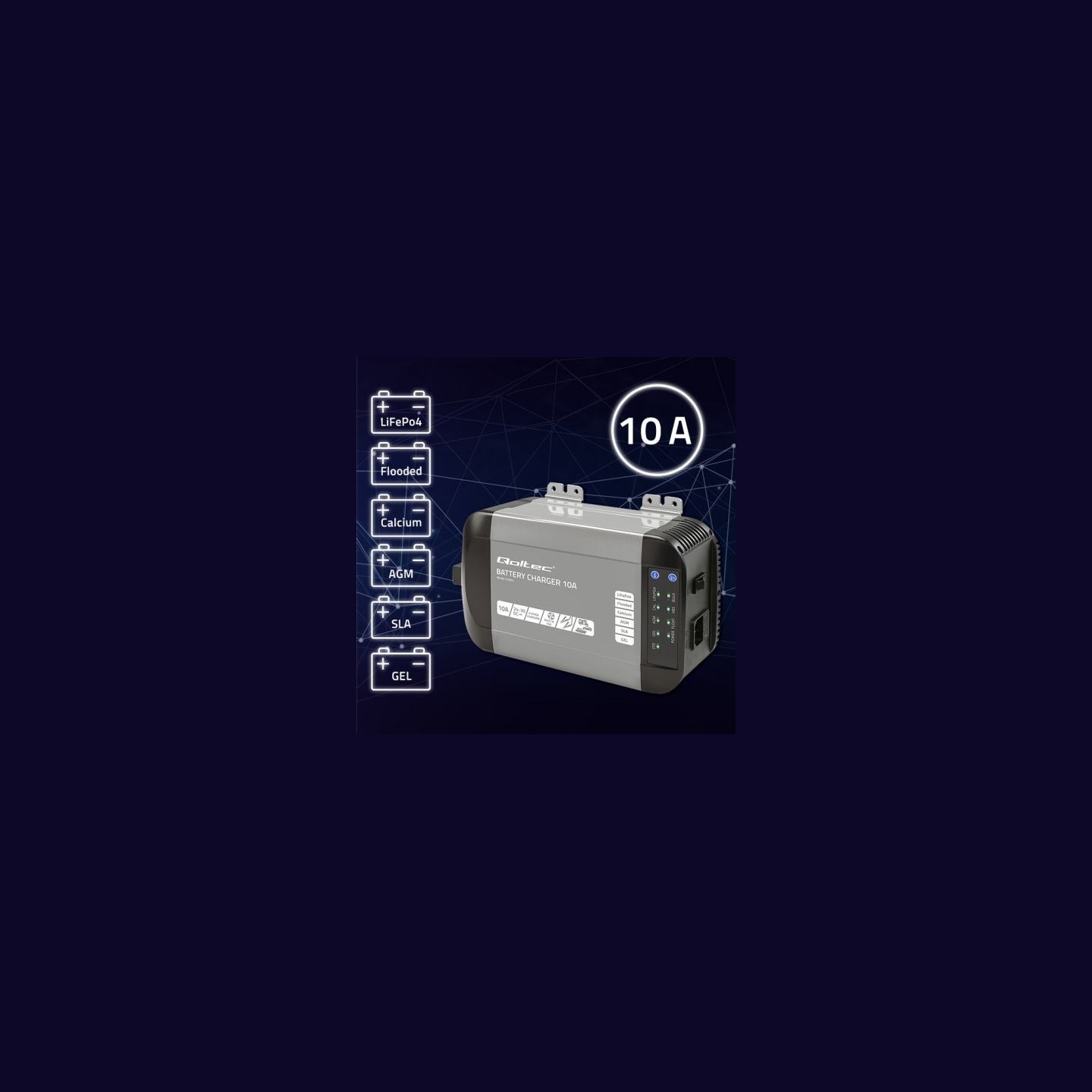 Qoltec Charger for LiFePO4 AGM GEL SLA batteries 10A
