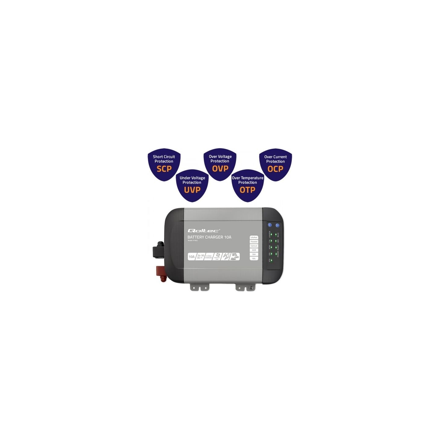 Qoltec Charger for LiFePO4 AGM GEL SLA batteries 10A