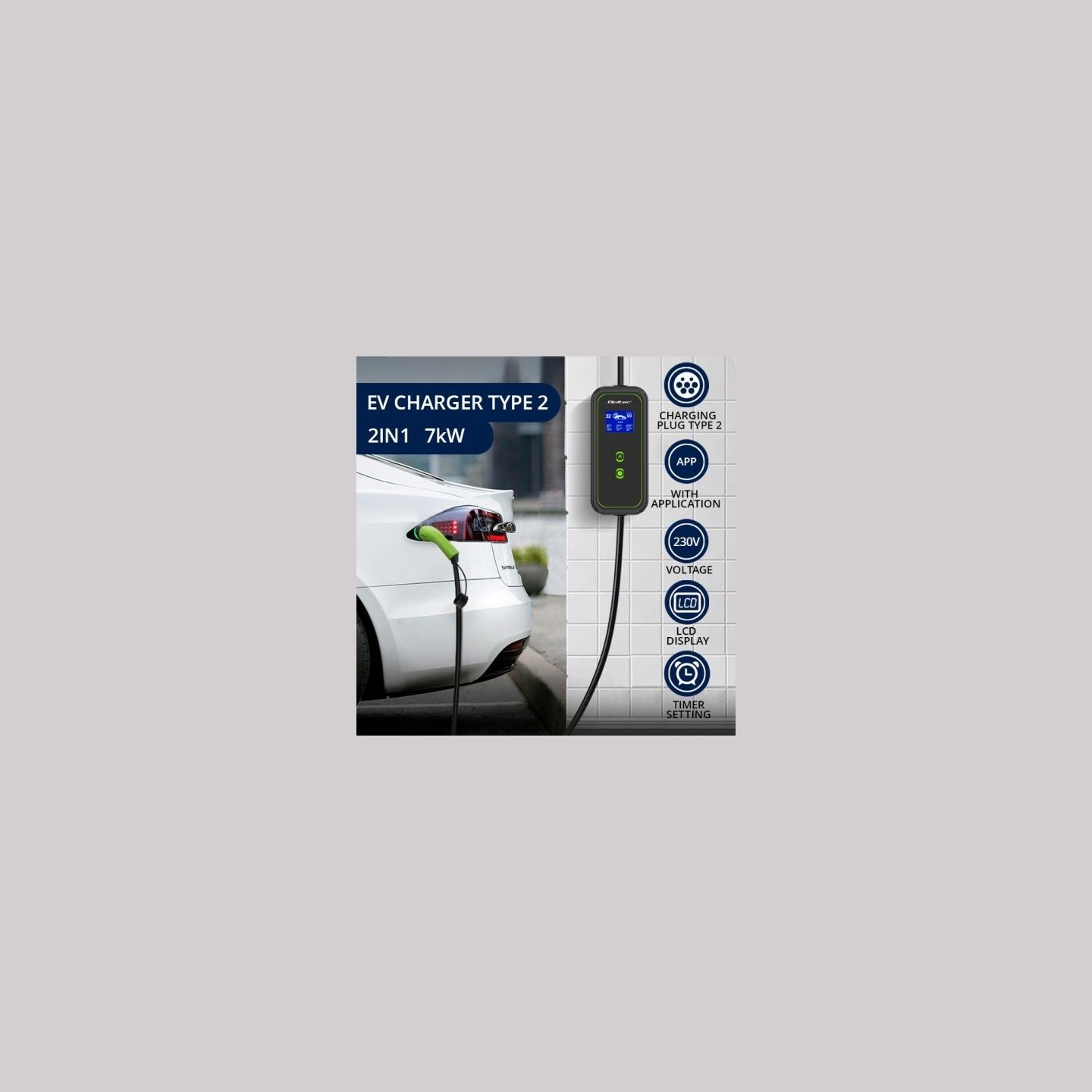 Qoltec Mobile EV charger with adjustable 2in1
